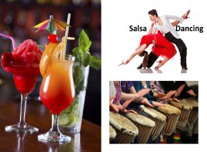 Cocktail workshop, salsa workshop, percussie workshop